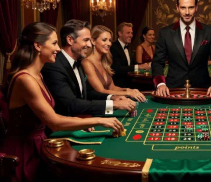 Stół do ruletki z prowadzącym w eleganckim stroju na evencie