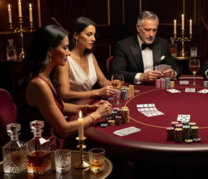 Luksusowy wieczór pokerowy z grupą gości przy okrągłym stole